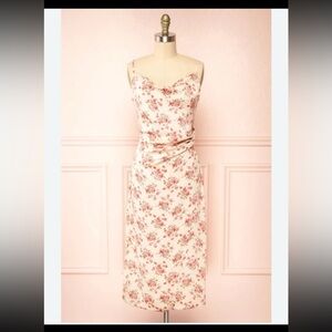 NWT Inmod Calliope Ivory Cowl Neck Floral Midi Dress
 size Large
